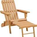 Yaheetech Folding Adirondack Chair with Retractable Ottoman Weight Capacity 300lb Solid Wood Garden Chair, Fire Pit Lounge Chairs Weather Resistant Furniture for Garden/Yard/Patio/Lawn, Brown
