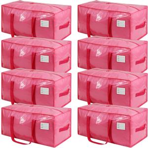 8 Pack Extra Heavy Duty Large Moving Bags with Comfortable Handle & Strong Zipper,Storage Totes for Space Saving Moving Storage College Supplies Alternative to Moving Box,Pink