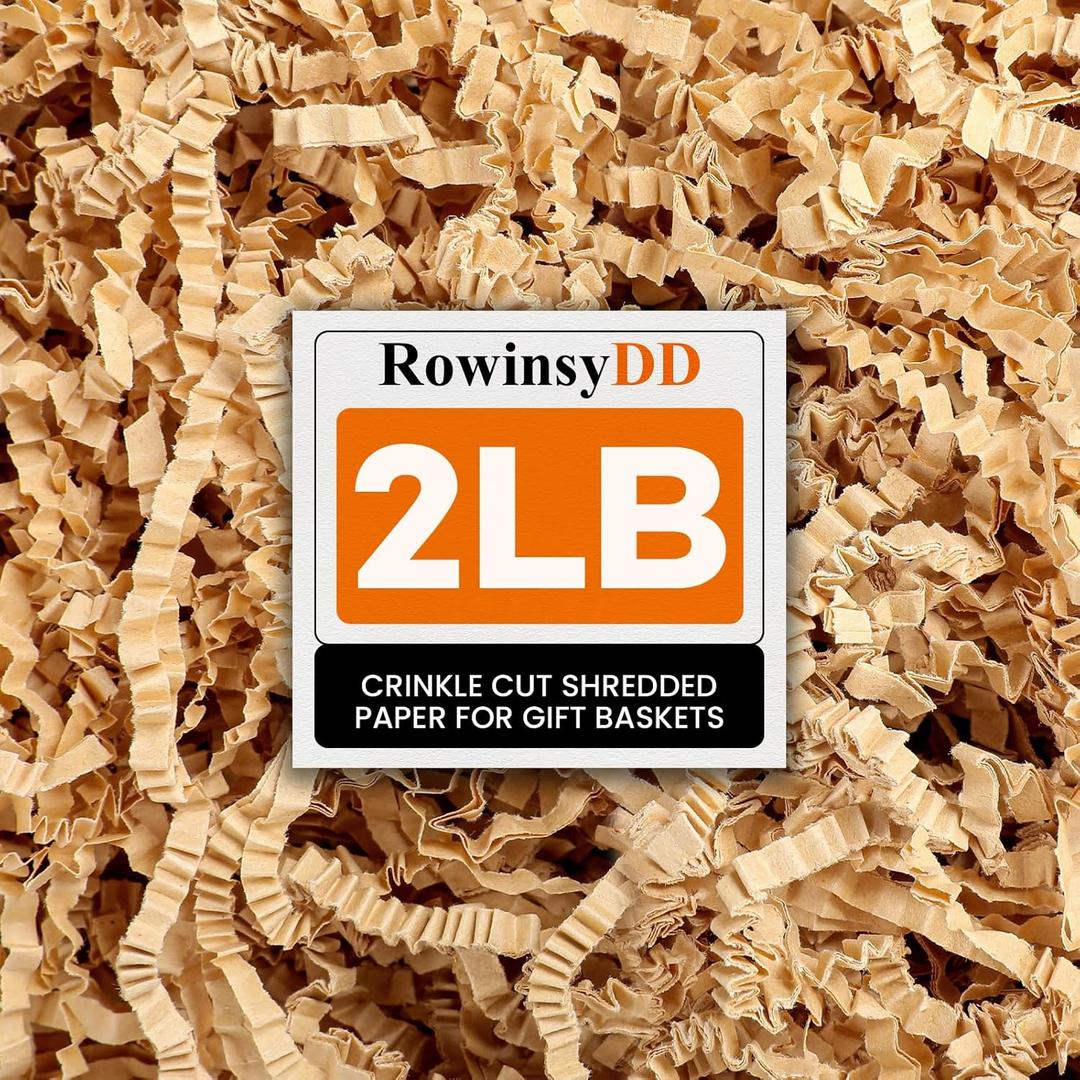 RowinsyDD 2LB Kraft Crinkle Paper Filler, Brown Cut Shredded Paper for Gift Baskets Packaging Wrapping Cushion Stuffing Box Filler for Easter Christmas Wedding Birthday Bridesmaid