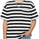 Boys Oversized Striped T-Shirt with Chest Pocket Short Sleeve Crew Neck Casual Summer Tee for Boys 5-14