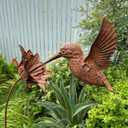 Rusty Metal Hummingbird Garden Stake, Large Size Realistic Lifelike Outdoor Yard Art Decor Sculpture