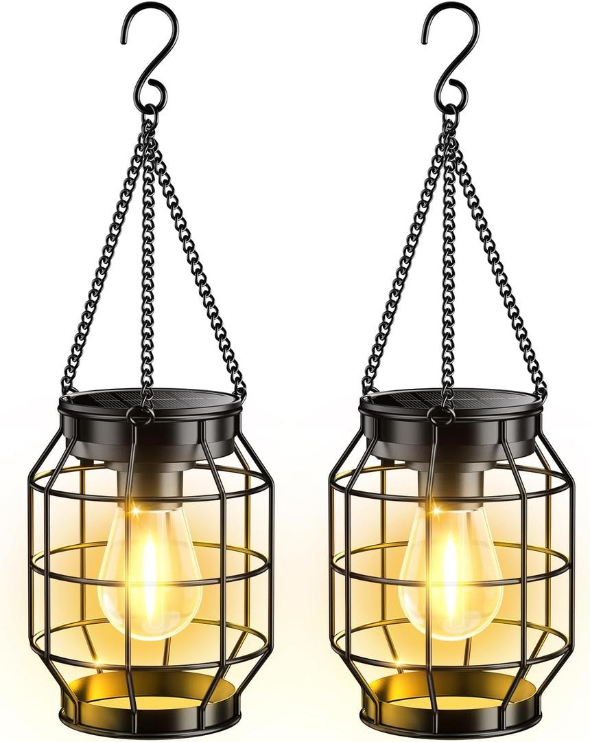KOOPER Solar Lanterns Outdoor Waterproof, Upgraded Metal Hanging Solar Lights Outdoor Decorative, Brighter Outdoor Hanging Lantern for Yard Patio Pathway Porch Garden Decor, Gift for Women Mom 2 Pack