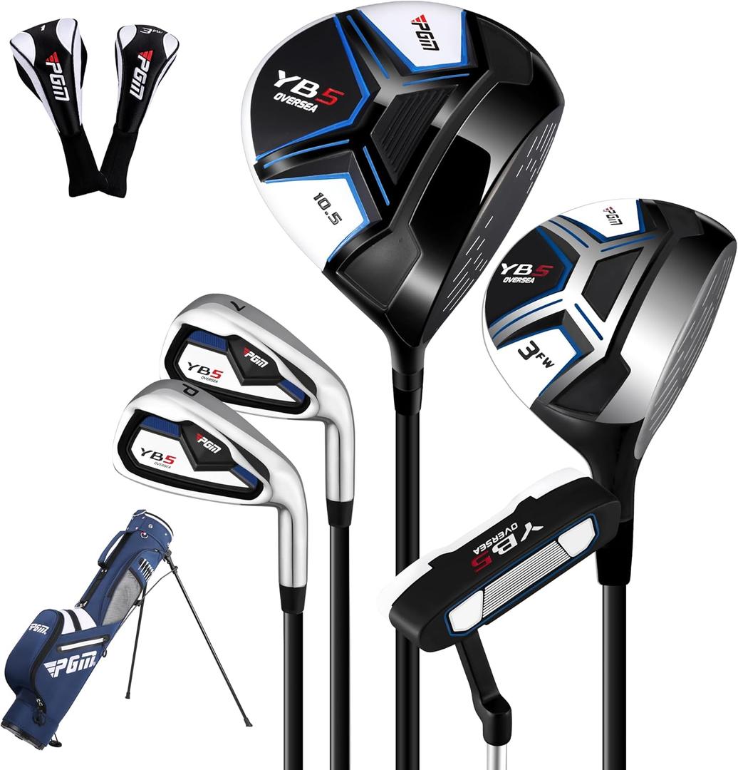 PGM 8 Piece Men’s Golf Club Set – Right Handed Complete Set with 460cc Driver, High Forgiveness Beginner Golf Set, Hybrid, Irons, Putter, Stand Bag & Headcovers - Graphite, Size: Length: Standard