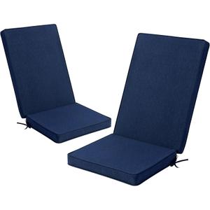 Adirondack Chair Cushions Set of 2 - Removable Covers, Water-Repellent & Fade-Resistant Faux Linen, Securing Straps, Non-Slip Bottom, Fit for Most Outdoor Adirondack & Rocking Chairs - Navy