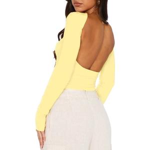 ForeFair Women Sexy Backless Short Sleeve Slim Fit Crewneck Summer Casual Y2K Crop Tee S