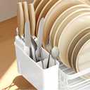 Small Dish Drying Rack, Space Saving Dish Racks for Kitchen Counter, Kitchen Organizer Dish Drainer with Cutlery Holder for Spoons and Forks, 11''W x 15''L, White