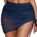 Women High Waisted Swim Skrit Mesh Tummy Control Shorts (Blue, M)