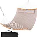 SUNCREAT 13.8 FT Hammocks Quilted Fabric Double Hammock, Tan