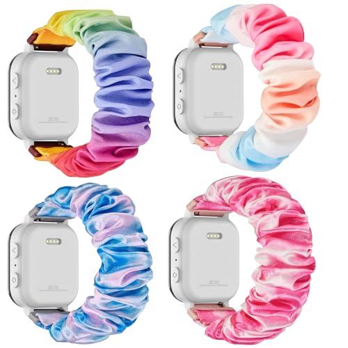 4 Pack Kids Scrunchie Bands Compatible with Gizmo Watch 3 2 1/Gabb Watch 3e 3 2 1/Sync UP Watch/Cosmo Jr Track Watch, 20mm Stretchy Solo Loop Cute Band for Boys & Girls