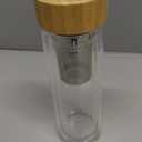 COMI Tea Bottle, 14 oz, Borosilicate Glass, Double Wall, Infuser & Strainer, Bamboo Lid, 400ml