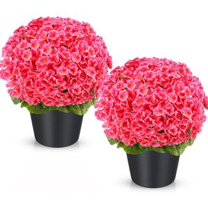 Suncalla 2 Pack 20" Artificial Geraniums Flowers Outdoor Decoration, Faux Geraniums Bush Potted Plants, UV Resistant Fake Flowers for Front Porch, Patio, Garden, Yard, Indoor Decor(Pink)