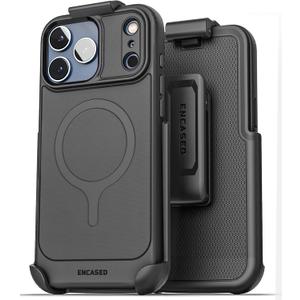 Encased Thin Armor for iPhone 17 Pro Max Case with Belt Clip (Compatible with MagSafe) Slim Flexible TPU Cover with Rotating Holster (Matte Black)
