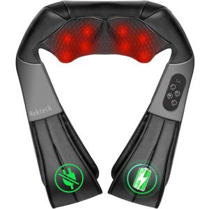 Nekteck Shiatsu Neck and Back Massager with Soothing Heat, Electric Deep Tissue 3D Kneading Massage Pillow for Shoulder Leg Body Muscle Pain Relief, 3 Speed Intensities (Rechargeable) (Black)