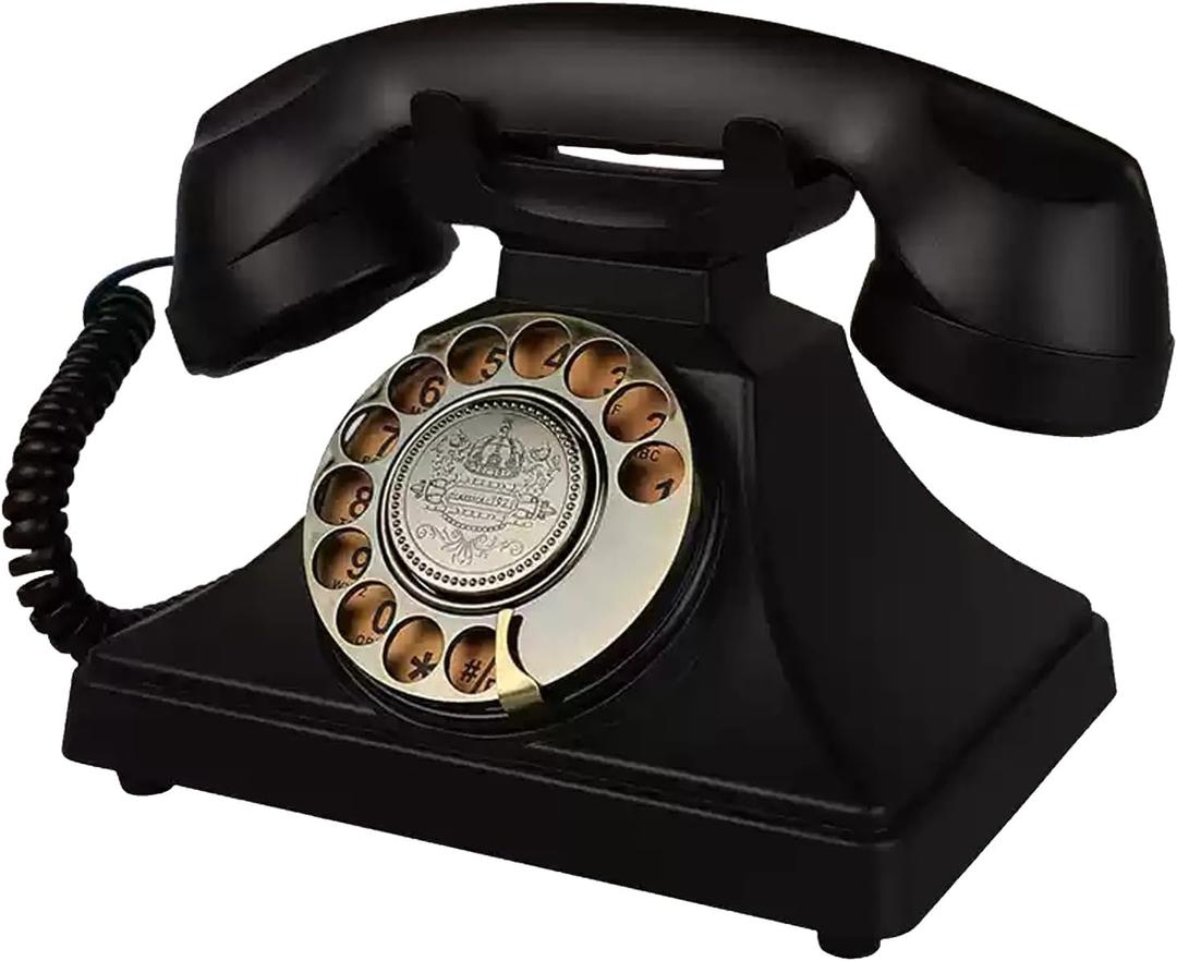 Retro Landline Telephone, Corded Vintage Phone, 1930s Antique Rotary Dial Home Phone, Old Fashion Decorative House Phones for Seniors, Working Basic Rotary Phones for Home/Office/Hotel/School (Black Bronze)