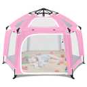 Pop Up Playpen for Baby, Portable Playpen for Babies and Toddlers with Removable Sun-Shades& 2 Side UV Covers, Lightweight Outdoor Baby Play-Pen for Beach Home with Travel Bag, Pink & Gray