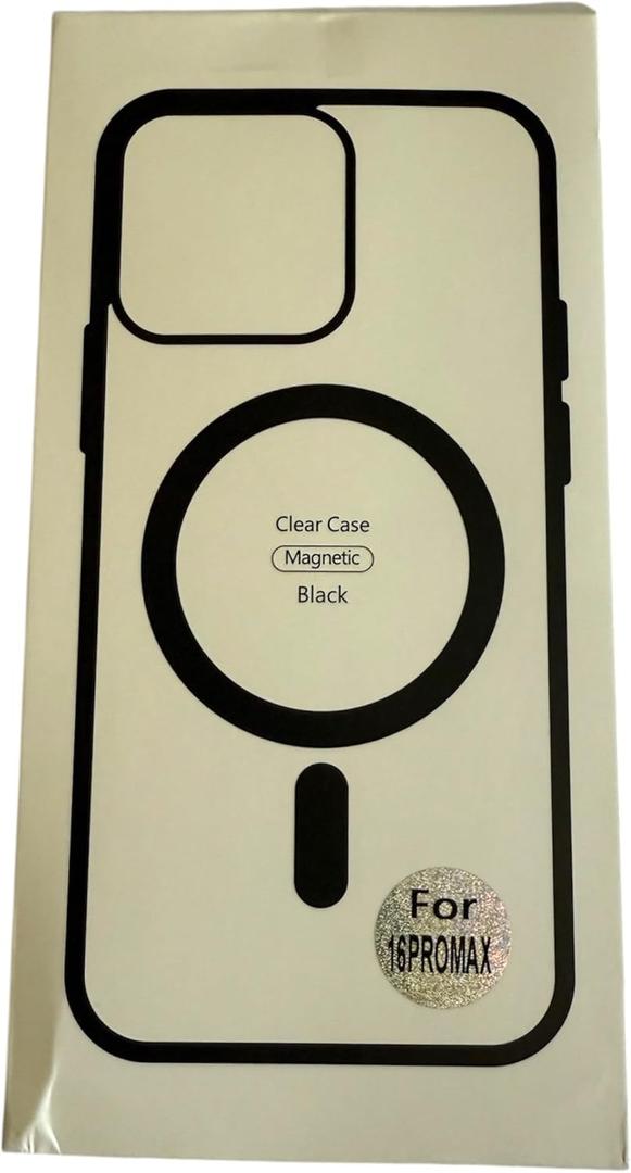 Magnetic Clear Case for iPhone 16 Pro Max, Black Frame with Ring Holder