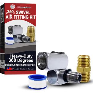 LE LEMATEC Air Compressor Swivel Connector - 360 Quick Connect Hose Fittings Kit with 1/4" NPT Male Adapter & Teflon Tape for Air Tools, Sandblaster & HVLP Spray Gun, Kink-Free Operation
