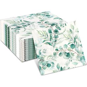 Pack of 100 3-Ply Paper Napkins Disposable, Eucalyptus Decorative Napkins Soft and Smooth Napkins for Guest Everyday Use, Ideal for Western Dining, Weddings, Birthdays, and Party Supplies