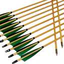 TTFLY FLETCHING 12PK 32 inch Traditional Wooden Arrows Handmade Shaft Green Shield Turkey Feather Practice Archery for Recurve Longbow Hunting Arrows
