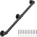 8FT Industrial Stair Railing Wall Mount Staircase Handrail 1.3 Pipe Hand Rail for Steps Grab Bar Foot Rail Vintage Pipe Railing Black Deck Handrail for Outdoor Indoor Stairs Porch