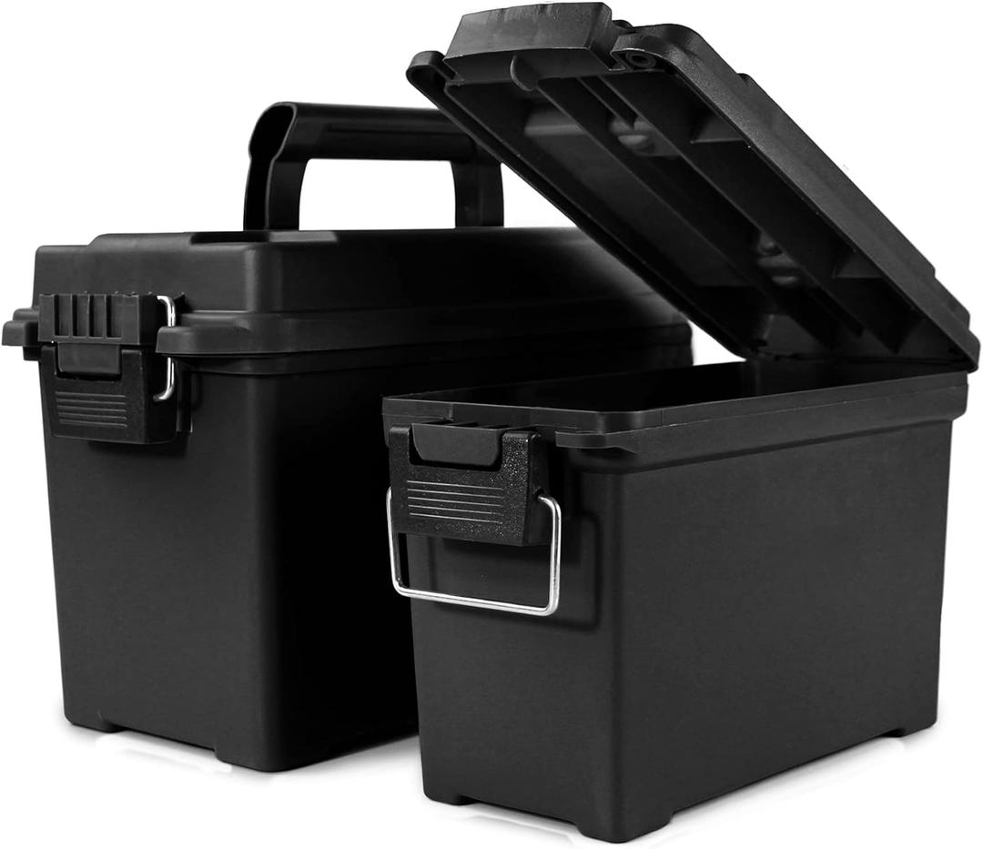 GUGULUZA Plastic Ammo Cans, 2-Pack Lockable Waterproof Storage Containers, Field Boxes with Handle for Hunting Gear, Shooting Supplies, Stackable Dust Resistant Ammo Case