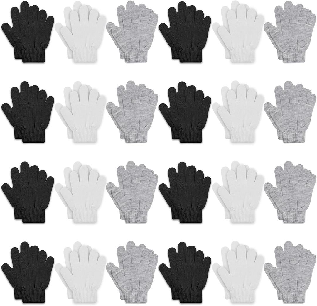 ONESING 24 Pairs Kids Gloves for Boys Girls Warm Toddler Knitted Winter Gloves Bulk Stretchy Warm Gloves for Children