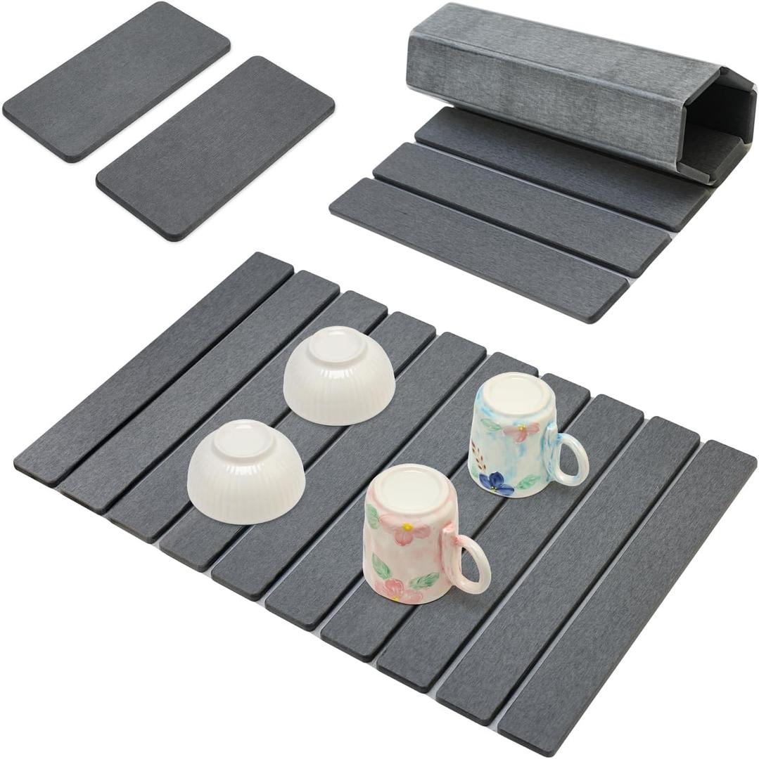 3 Pcs Large Stone Drying Mats for Kitchen Counter Diatomaceous Earth Dish Fast Dry Stone Sink Mat Dish Drying Matt Pad Water Absorbing Bathroom Trays Kitchen Countertop Diatomite Dish Draining Mat (Dark Gray)