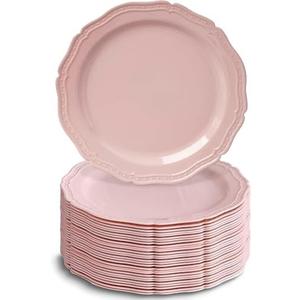 Silver Spoons Countryside Collection Blush Round Plastic Dessert Plates - 7.5" (Pack of 20) - Perfect for Weddings, Showers & Garden Parties