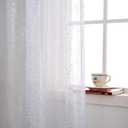 Foil White Sheer Curtains for Living Room 84 Inches Long 2 Panels Set, Modern Silver Printing Shiny Privacy Window Curtains, Light Filtering Sheer White Curtains for Bedroom, 42x84Dt