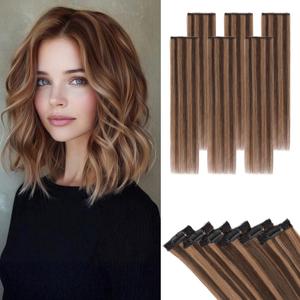 Short Hair Extensions Clip ins,S-noilite Short Clip in Hair Extensions Real Human Hair,Mini Hairpieces for Add Volume and Highlights,6 Pieces 31g 10 inch Chestnut Blonde Balayage