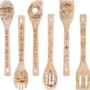GLOBLELAND 6Pcs Mushroom Bamboo Cooking Utensils Wooden Engraved Cooking Spoons Set Carving Kitchen Bamboo Spatula Set for Women and Men Wood Cooking Spoon for Kitchen House Warming Gift