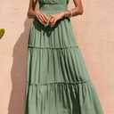 PRETTYGARDEN Women's Cross Neck Spring Sleeveless Tiered Maxi Dress Beach Tie Strap Smocked Long Dresses Pleated Sundress (Green, L)