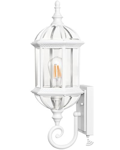 VIANIS Dusk to Dawn Porch Lights Outdoor, Classic White Outdoor Wall Lights, Anti-Rust Outside Lights for House with Tempered Beveled Glass, Waterproof Exterior Lighting Fixtures for House, Entryway