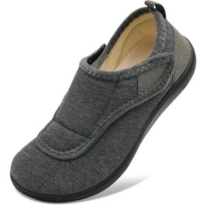 Mens Wide Slippers Comfy Diabetic Orthopedic Shoes Adjustable House Slippers Swollen Feet Walking Shoes (10.5 Wide, Darkgrey)