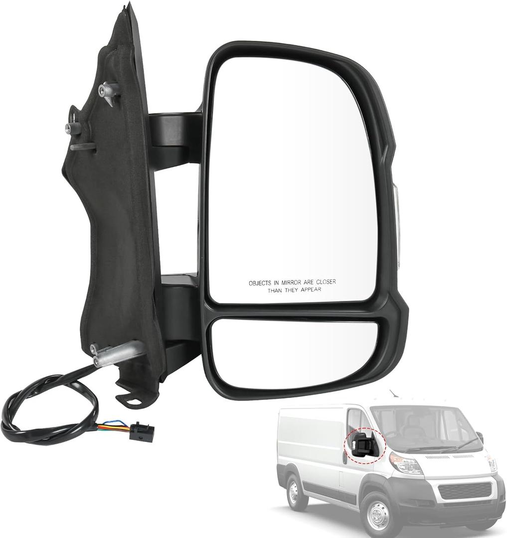 Door Mirror Right Passenger Side Replacement For Ram ProMaster 1500 2500 3500 2014-2022, Replace CH1321376 5VE98JXWAA, Black 8PINS
