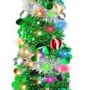 TURNMEON 5 Ft Pop Up Christmas Tree Dual Color Change Lights Ball Ornaments Star Sequin Green Tinsel Christmas Tree 8 Mode Timer Warm White Colorful Battery Operated Holiday Xmas Decoration Indoor