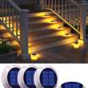 DetarZinLED Solar Step Lights Outdoor Waterproof, 4 Pack Warm White Flat Lights Solar Powered for Outside Stair, Deck, Dock, Pathway, Driveway, Ground