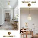 KCO Lighting Milk Glass Pendant Light White Ribbed Glass Pendant Lighting Antique Brass Pendant Lights Small White and Gold Pendant Light Fixture Modern Globe Hanging Lamp