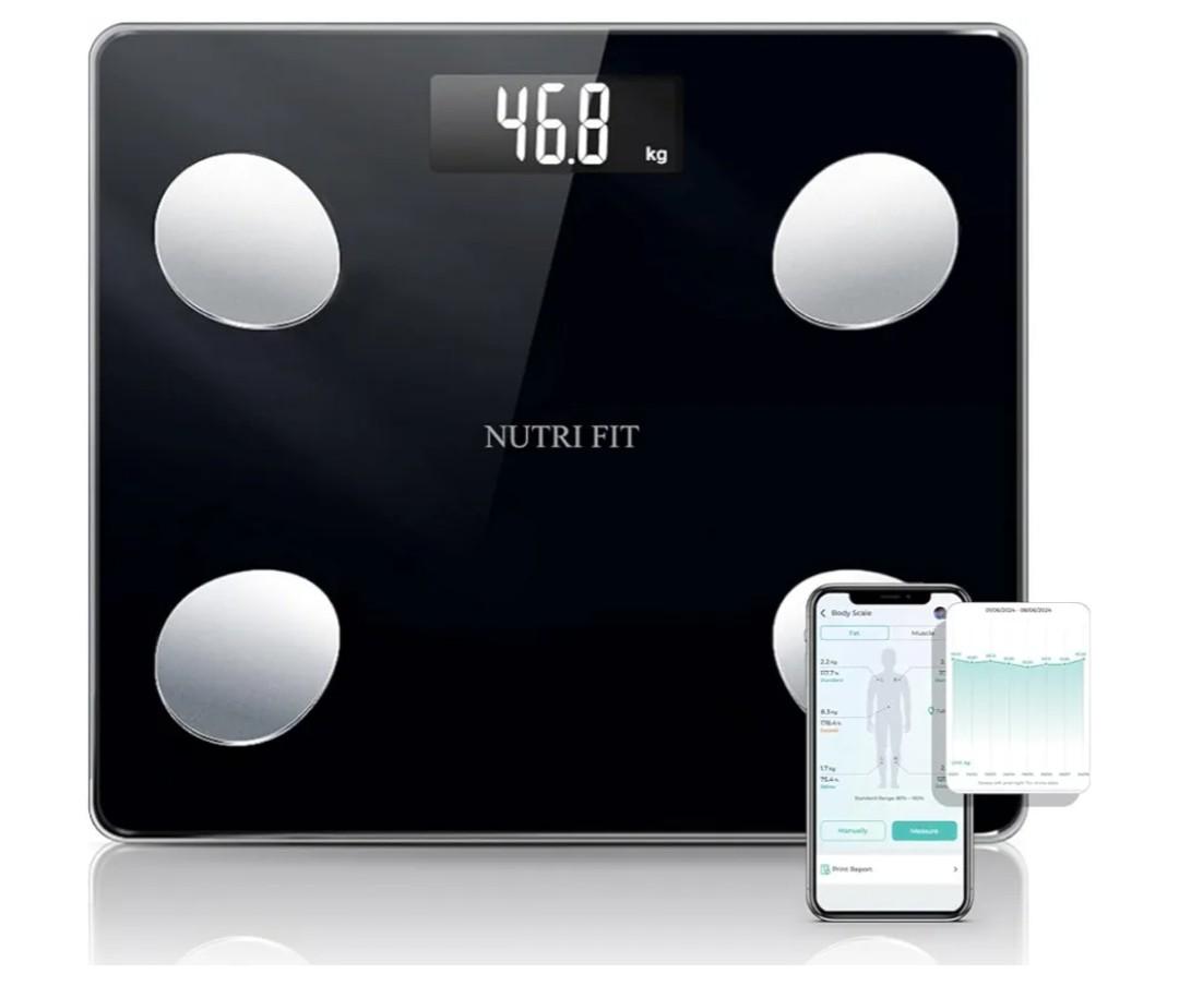 NUTRI FIT Scale for Body Weight Digital Bathroom Smart Scale with Bluetooth for BMI, Body Fat, Muscle Mass, 20 Body Composition Analyzer Health Monitor Sync Apps 330lbs, Batteries Included