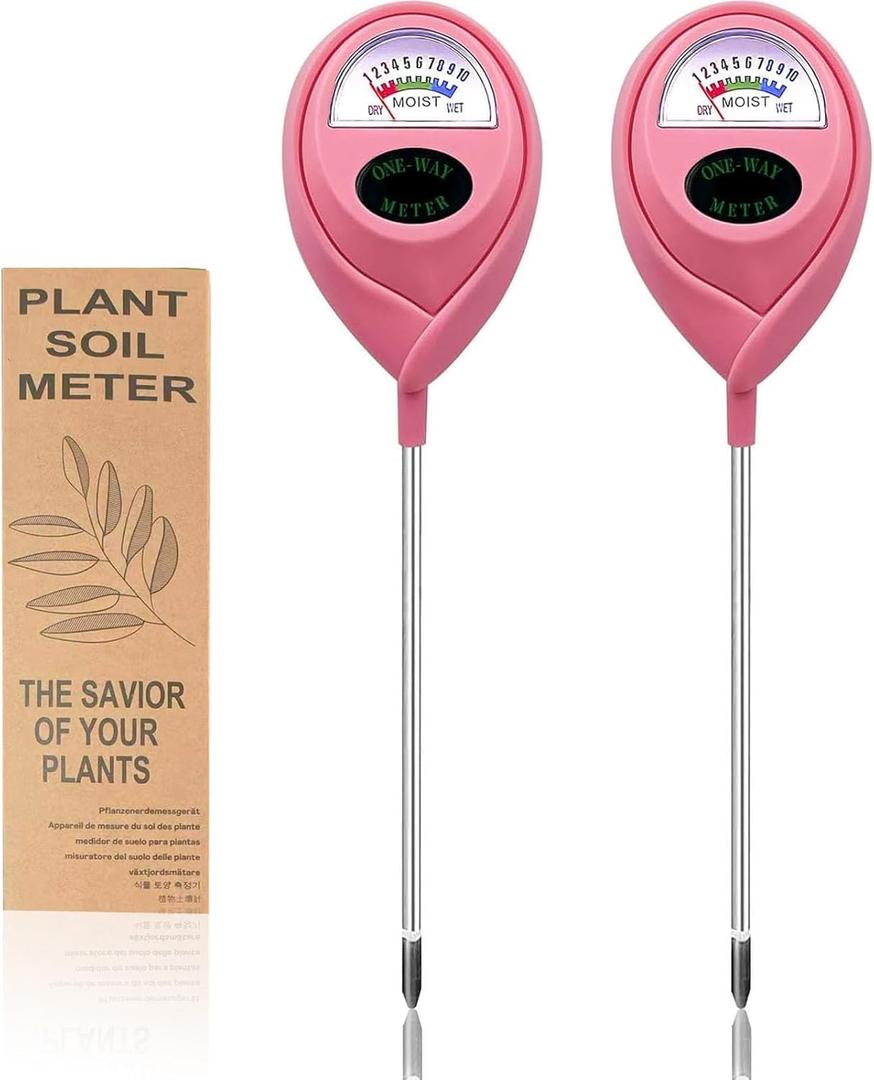 Soil Moisture Meter, Garden Plant Water Meter, Plants Moisture Meter, Lawn Soil Tester, Soil Water Gauge for Potted Plants, Plant Moisture Monitor No Battery Required Free Plant Watering Guide (PINK+PINK)