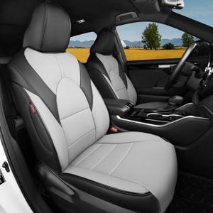 HKZ Custom Fit Highlander Leather Seat Covers for Toyota Highlander 2020 2021 2022 2023 2024 2025 2026 Second Row 40/60 Split, 8-Seats Full Set,Black+Gray