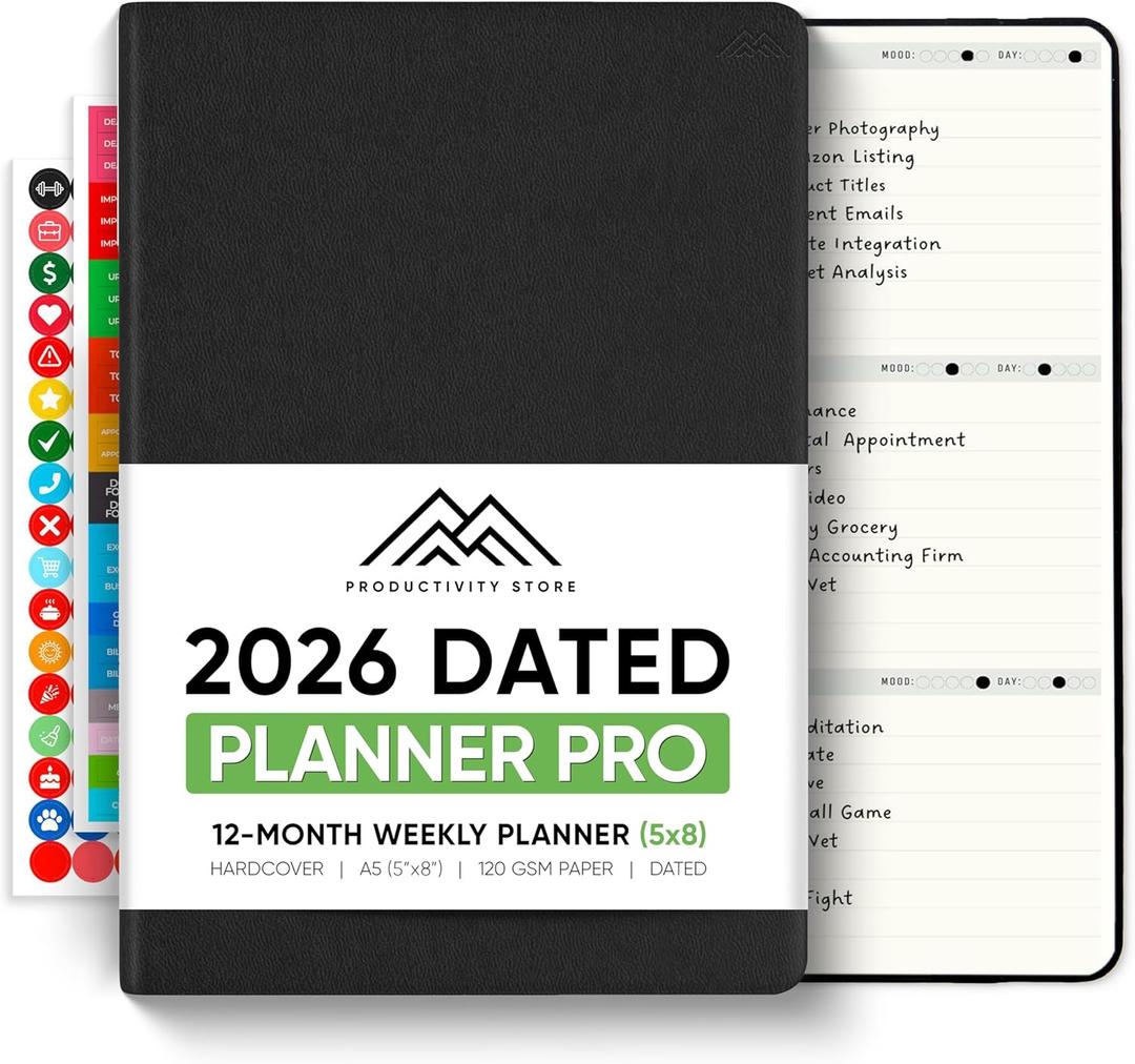 Dated, 2026 Planner, 5.8 x 8.3 - The #1 Productivity Planner to Achieve Your 2026 Goals - Planner 2026-2027 by PRODUCTIVITY STORE (A5, BLACK)
