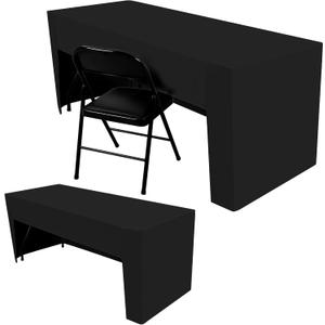 2 Pack Open Back Fitted Tablecloths, Black for 6ft Rectangular Table, Washable Polyester - Suitable for Party, Wedding, Trade Show, Dessert Table