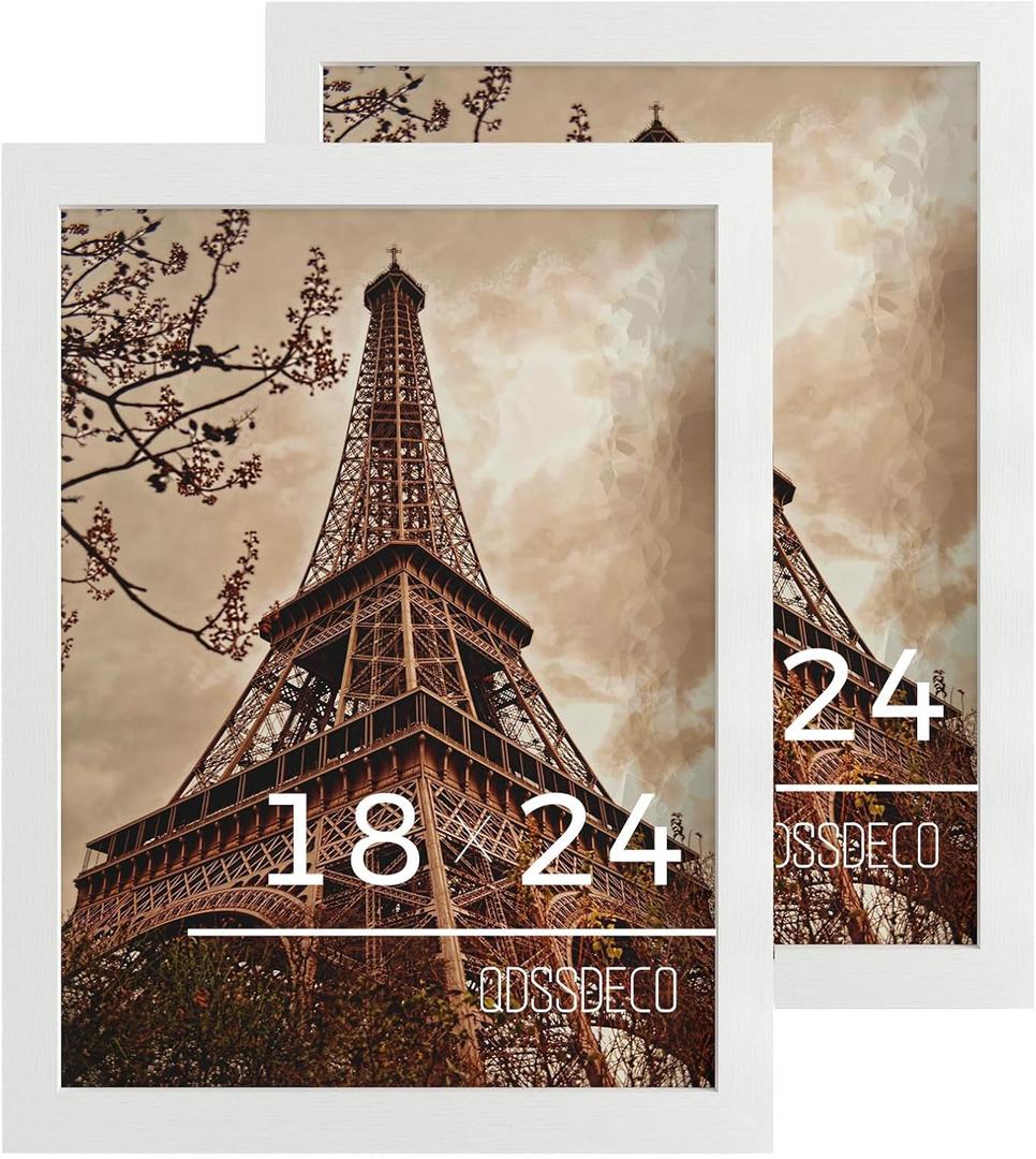 QDSSDECO 18x24 Poster Frame White Wood Frame with Plexiglass Horizontal and Vertical Formats Hanging on the Wall Display Picture, Set of 2, 18"x24"2pk