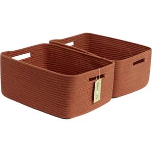 Large Storage Baskets for Shelves, Closet Organizers Bins for Clothes Blanket Towels, Baby Nursery, Toy Baskets Box, Woven Rope Baskets, 17 x 13 x 7.5, 2 Packs Oxide Red