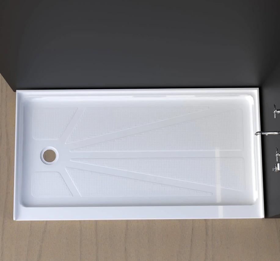 CKB 60 in. L x 30 in. W Left Drain Shower Base, Single Threshold Shower Pan with Slip Resistant Textured Surface, White