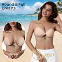 Strapless Sticky Bra Push Up for Women, Adhesive Silicone No Show Bra for Backless Dress, Invisible Reusable V Shape, C