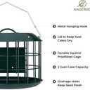 Kingsyard Squirrel Proof Suet Feeder, Cage Bird Feeders for Outdoors Hanging, All Metal, Double Suet Cake Capacity, Tray & Weatherproof, Green