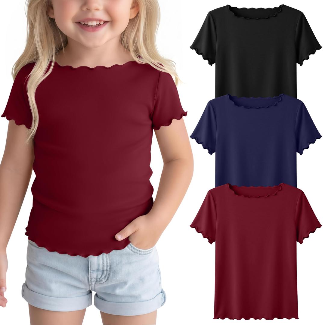 Mumucove 3 Pack Toddler Girls' Short Sleeve Tops, 3-Color, 5T