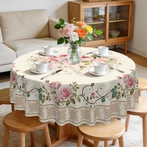 Eikione 60In Round Tablecloths Stain Resistant Tablecloth Wrinkle Free Circle Table Clothes, Washable Reusable Polyester Table Covers (Peony 60In)